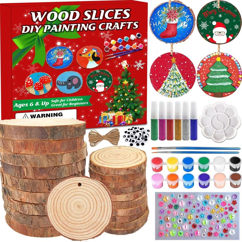 Collabell Christmas Ornament Craft Kit - 20Pcs Natural Round Wood Slices with Painting Supplies for Family, Make Your Own Wood Xmas Tree Decorations, DIY Homemade Wooden Ornaments & Holiday Decor - Image 1